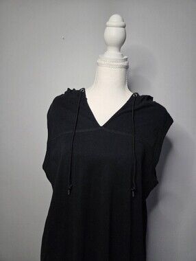 Liz Claiborne Black Cotton Hooded Sleeveless Maxi Dress Size L